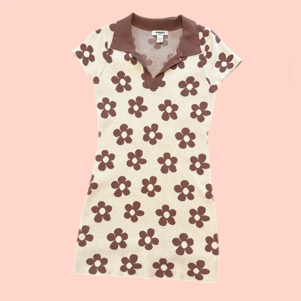 RSQ Brown and Cream Floral Mini Dress 🌼 - Picture 3 of 9